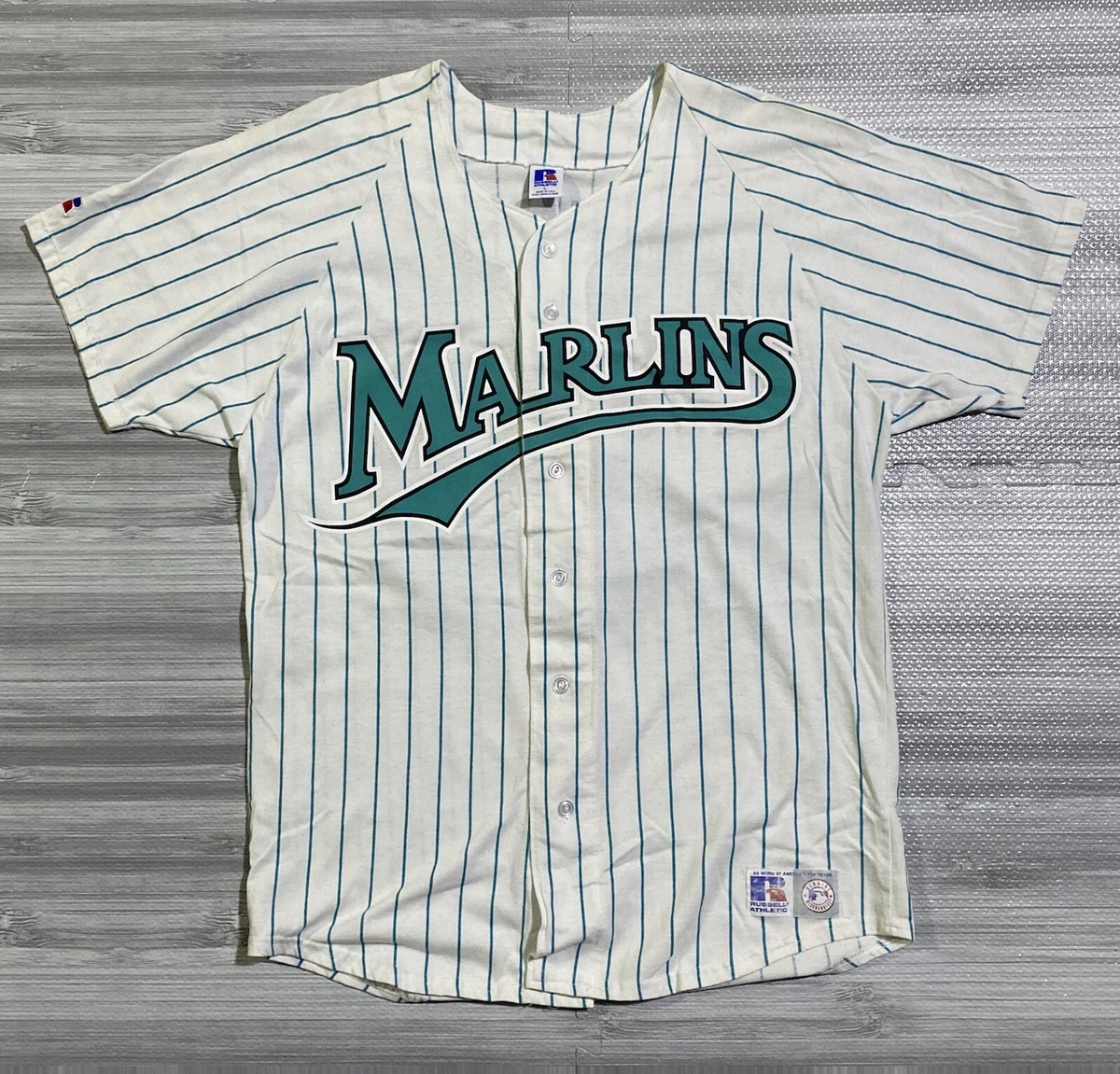 Vintage 90s Russell MLB Florida Marlins Made In USA Baseball Jersey Size L  Rare