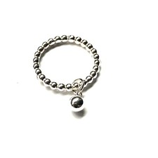 Sterling Silver Beaded Ring With Dangling Ball  925  Size M1/2