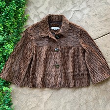 Kelly & Diane Cropped Faux Fur Animal Print Buttoned Jacket Brown Tan Size 8