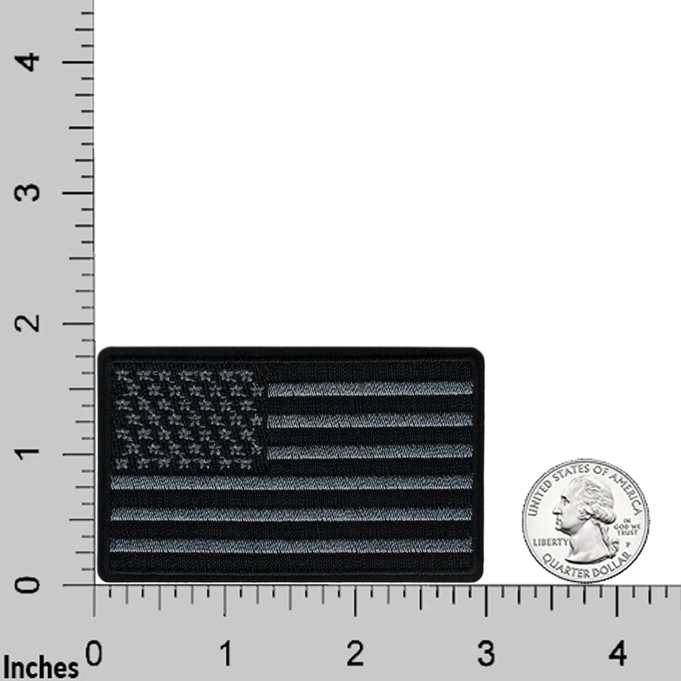 Black & Grey USA Flag Patches (2-Pack) American Embroidered Iron On Appliques - Image 3 of 4