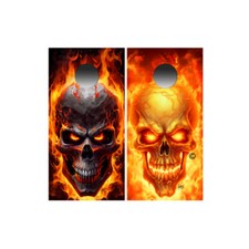 Flaming Skulls Light Dark COMBO Cornhole Wraps Vinyl Decals Fire Scorched Skull