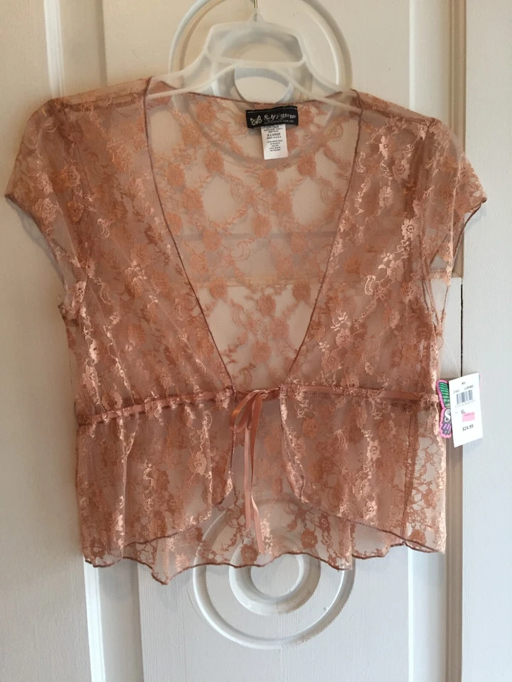 Top manga gorra de encaje de nailon transparente estampado floral bronceado autoestima para niñas talla XL Foto 3 de 4