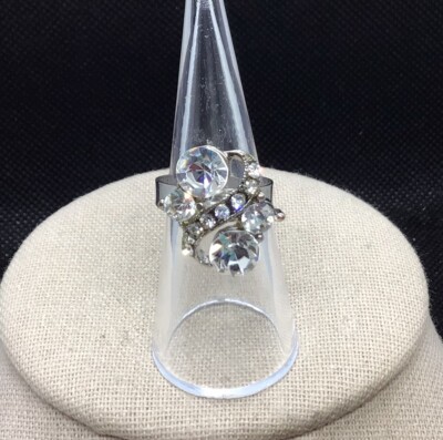 Vintage Silver Tone Costume Clear Rhinestone Ring-Adjustable B304 | eBay
