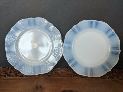 2 Macbeth Evans White Vintage Milk Glass Plate Translucent 6  Dainty Dessert ?