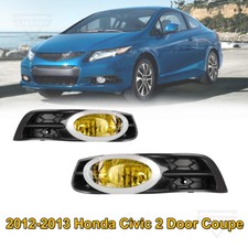 For 2012-2013 Honda Civic 2 Door Coupe Fog Lights Yellow Glass Lens Wires Switch