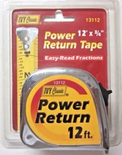 Ivy Classic 13112 USA 2006 Power Return Tape Measure 12' Long X 3/4" Width