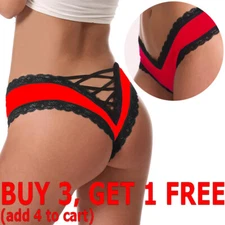 Sexy V-Back Criss Cross Panties Womens Sexy Lingerie Lace Trim Thong G-String US