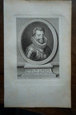 HENRI DE LORRAINE DUC DE GUISE DIT LE BALAFRE PORTRAIT. ORIGINAL ENGRAVING. 1760