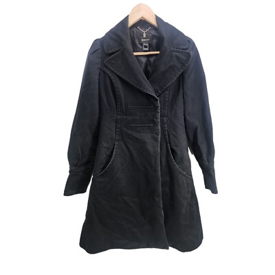 Mango Suit Womens Black Cotton Trench Coat With Buttons & Pockets Size XS