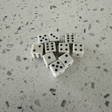 10x White Mini 10mm Dice With Pips, Very Smal...