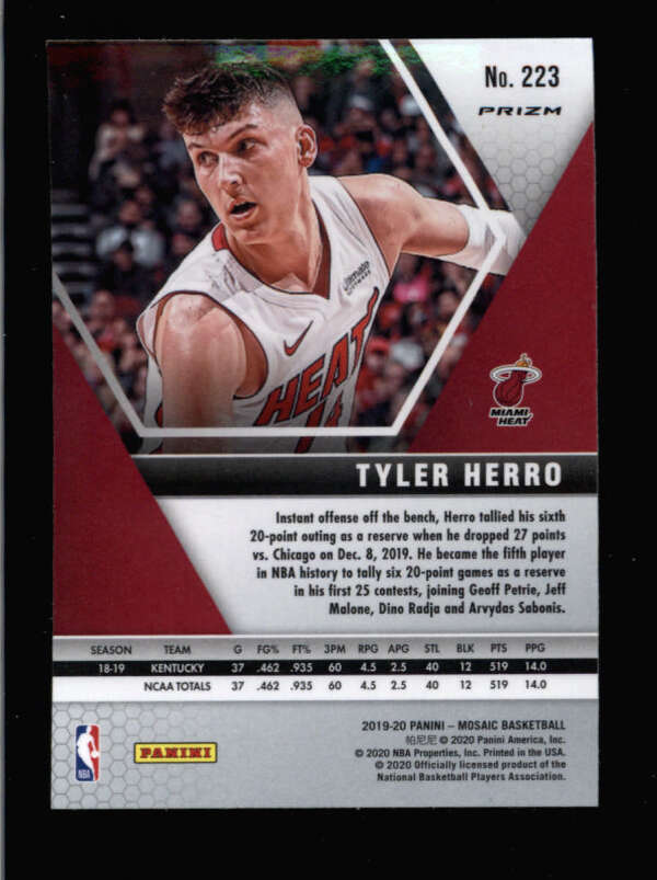 TYLER HERRO 2019/20 PANINI MOSAIC #223 ROOKIE GREEN PRIZM