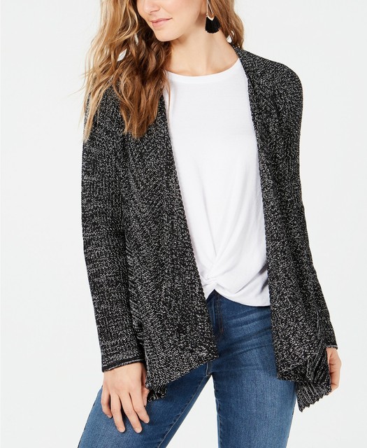 Style & Co Womens Black Marled Drape Front Cardigan Sweater Size Large NWT 69 eBay