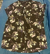 Simply Vera Wang  Black Floral Tunic Short Sleeve Blouse Sz L NWOT