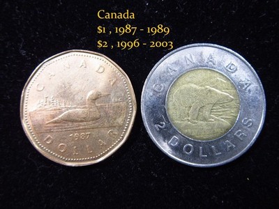 Canada $1 + $2 Dollars Loonie Polar Bear 2 Coins Elizabeth II i3075