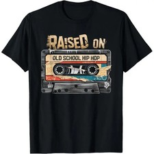 Raised on Old School Hip Hop Graphic T-Shirt Cassette Rap Cotton Tee