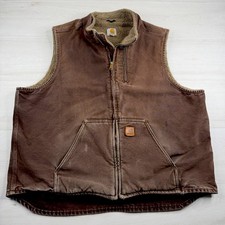 Carhartt V33 DKB Vest Brown Canvas Sherpa Lined Faded Distressed Y2K Mens 2XLT