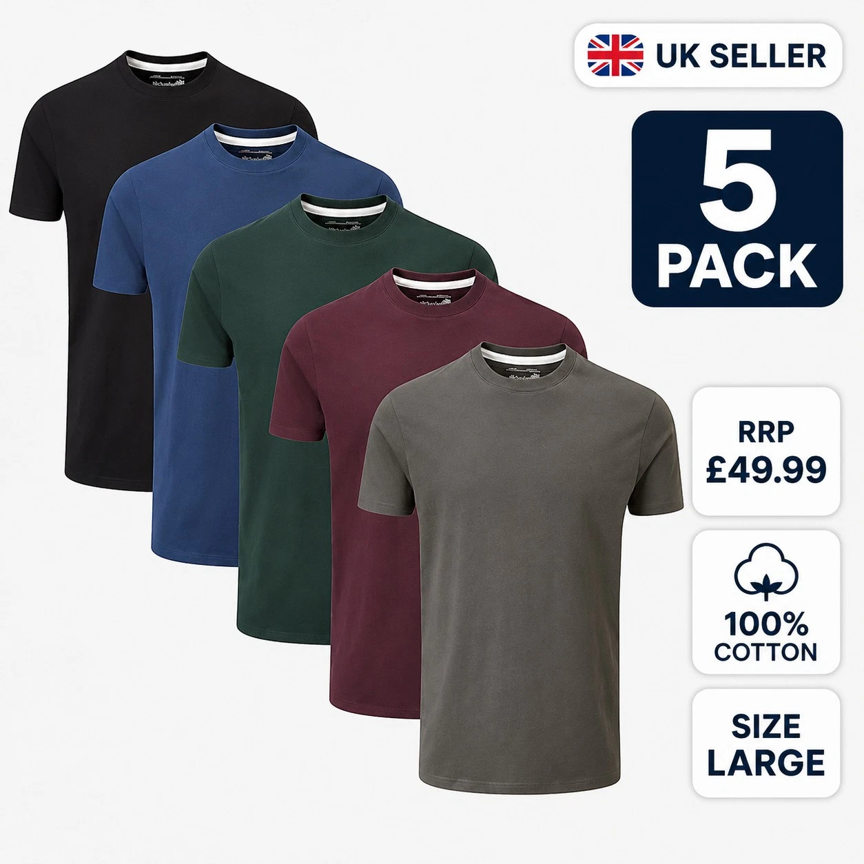 Charles Wilson Mens 5 Pack LARGE 100% Cotton T Shirts Crew Neck Plain Tee Tops
Opens in a new window