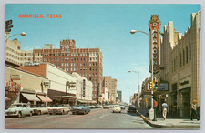 Amarillo TX Downtown View of Polk Street Texas Postcard Cars, Paramount Theatre