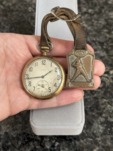 Antique 1923 ELGIN Grade 303 Model 3 Pocket Watch 12s 7j - With Fob - For Repair