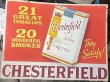 Vtg 1950s Chesterfield King Cigarettes Embossed Tobacco Ad Sign Tin 23.5” x17.5"