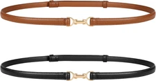 JASGOOD 2 Pack Women Skinny Faux Leather Belts Thin Waist Belts with Adjustable