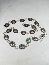 Scalloped Oval Concho Belt Sterling Silver Turquoise 39" Native American Navajo