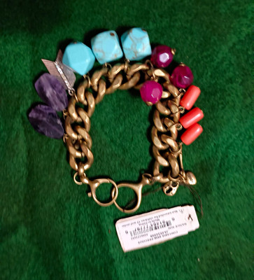 Fossil Native Sun Brass Semi-Precious Stone Bead Charm Bracelet NWT JA4634998
