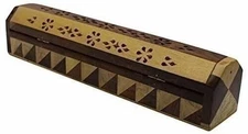Incense Burner Wooden Coffin Box Sticks & Cones Holder Decorative Design Ash Cat