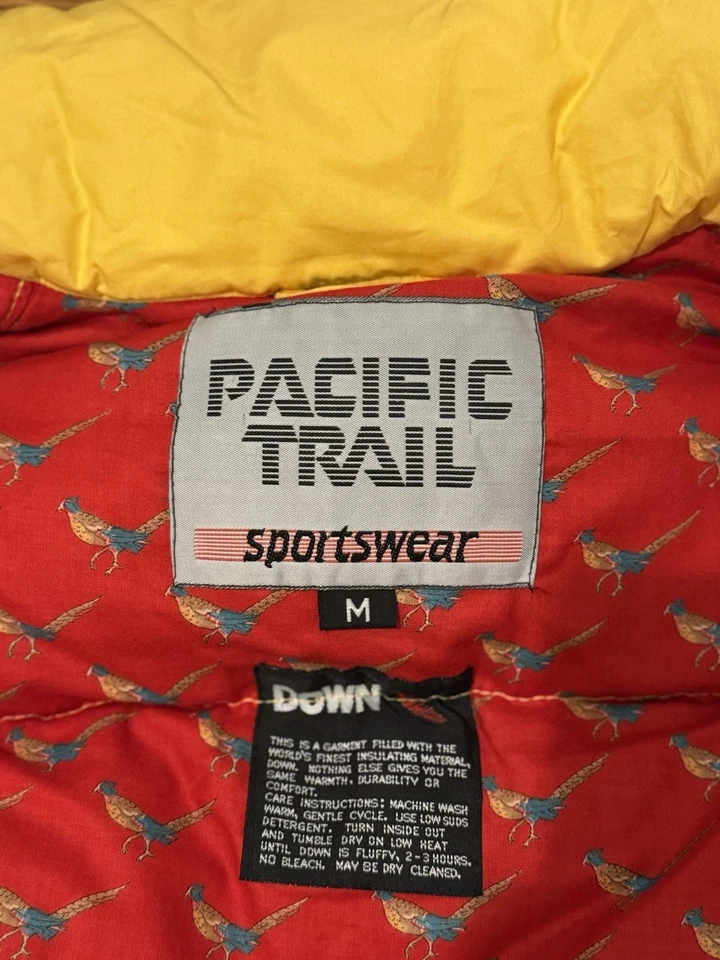 Pacific Trail Sportswear винтажный вниз жилет Sz M желтый с фазаном красный подкладка РЕДКАЯ - Изображение 2 из 4