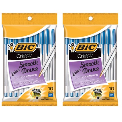 Pack of (2) New Bic - Ball Pens - Cristal Medium Blue 10.00 ct