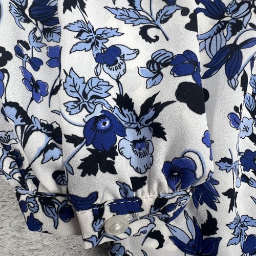 Talbots Blouse Womens 2XL Blue White Floral Button Front Long Sleeve Top Plus - Picture 4 of 10