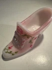 FENTON Rosalene Pink Glass Shoe Buckle Beads Painted Signed K. Brightbill Vintag