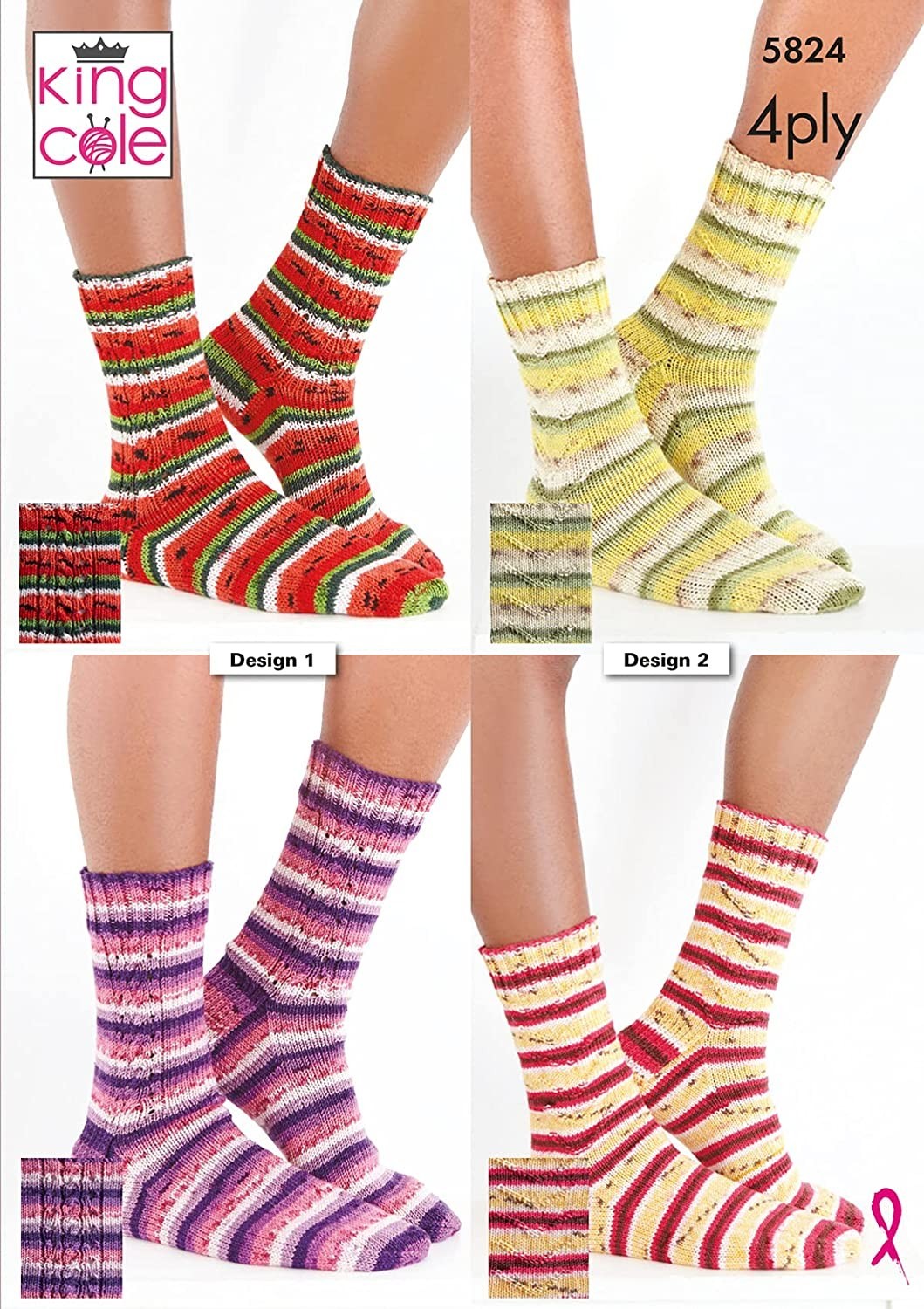King Cole 4 Ply Knitting Pattern - 5824 Socks (2 Designs)