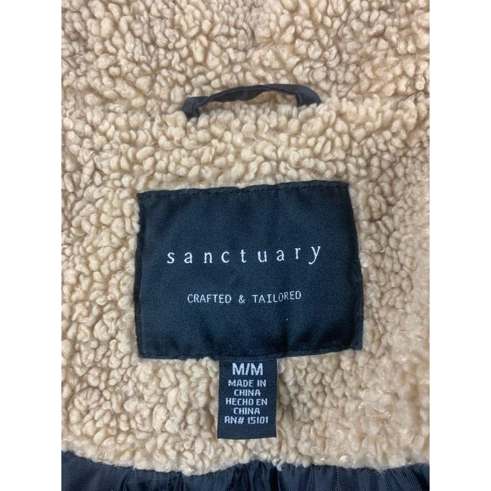 Sanctuary Sherpa Hooded Puffer Jacket Size M Teddy Bear Coat Faux Fur Tan - Image 4 of 4