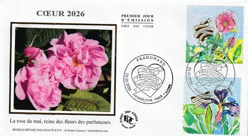 FDC 2026_envelope 1st day_fdc_silk_heart 2026 FRAGONARD. TP Gommés.