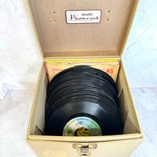 57 Vintage 45 RPM Vinyl Records Mystery Lot in Amfile Platter Pak Record Case