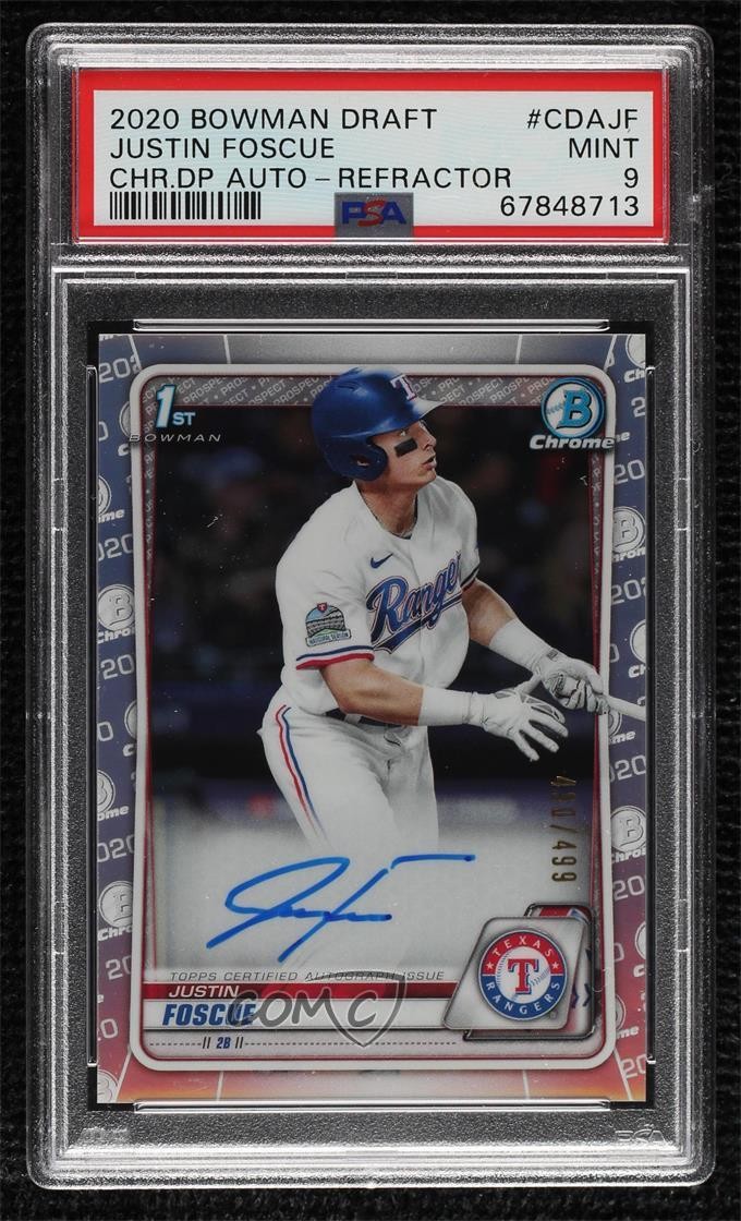 2020 Bowman Draft Chrome Picks Refractor /499 Justin Foscue PSA 9 MINT Auto w5p