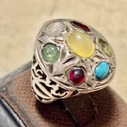 Antique islamic Men's 925 sterling Silver Multistone Ring خاتم الاحجار السبعه