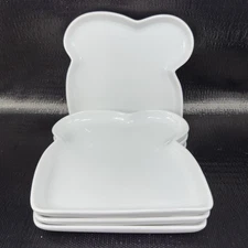 CRATE & BARREL White Bread Toast Shaped Plate Dish Ceramic Stoneware Plates Set4