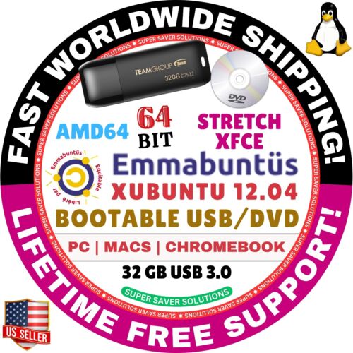 EMMABUNTUS LINUX OS LIVE BOOT USB, DVD DEBIAN UBUNTU XUBUNTU, 64 bits, MAC/PC - Imagen 11 de 15