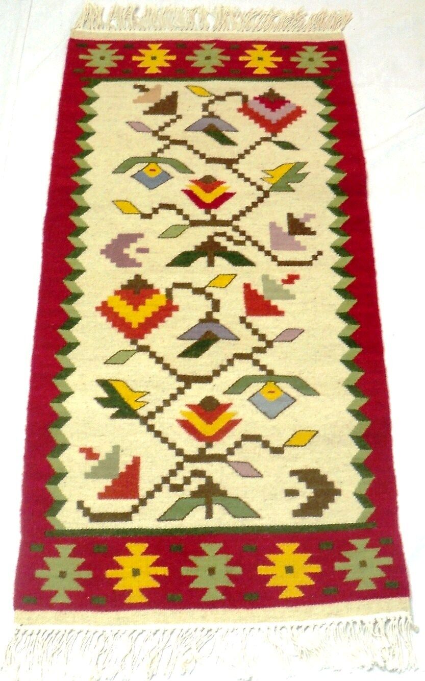 Antique vintage tribal unique handmade kilim rug runner (20" x 42") wool   # 71A