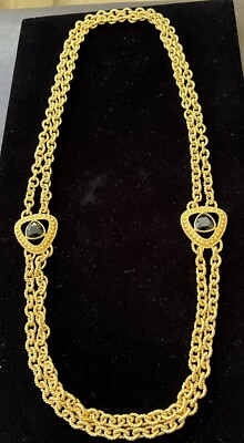Swarovski Swan Mark Gold Byzantine Chunky Necklace With Faux Black  Sapphires
