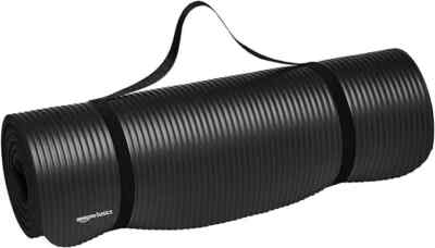 Amazon Basics 1/2-Inch Extra Thick Exercise Yoga Mat w Carrying Strap Black NEW