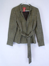 OSCAR DE LA RENTA Brown Tweed Belted Jacket Blazer Size 8