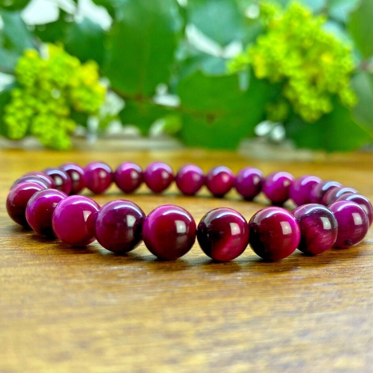 Bracelet Perles œil De Tigre Rose Fuchsia 6mm Avec Charm Bouddha Argenté - Neuf Avec étiquettes, énergie Et Confiance