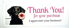 30 THANK YOU LABELS STICKERS SEALS BLACK LAB DOG EBAY SELLER 1" x 2 5/8"