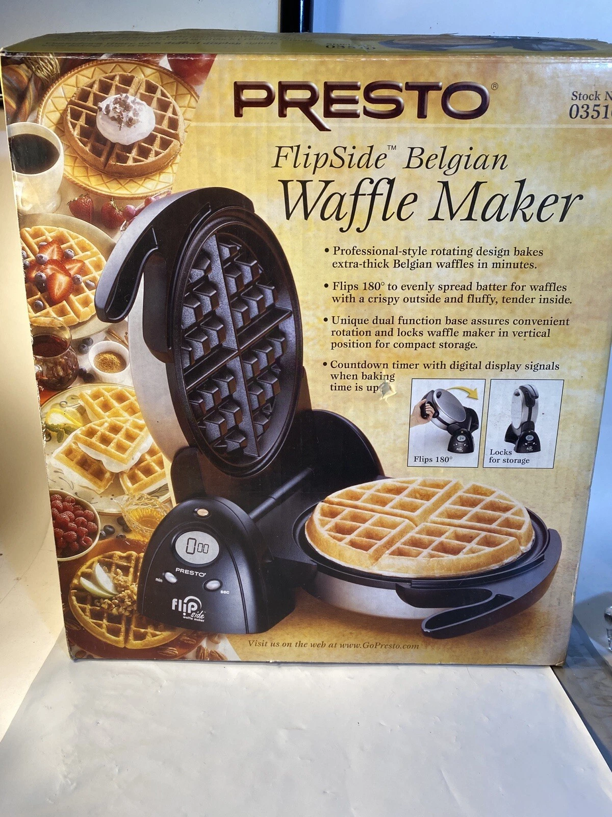 Presto 03510 Ceramic FlipSide Belgian 7" Waffle Maker, Black and Silver New