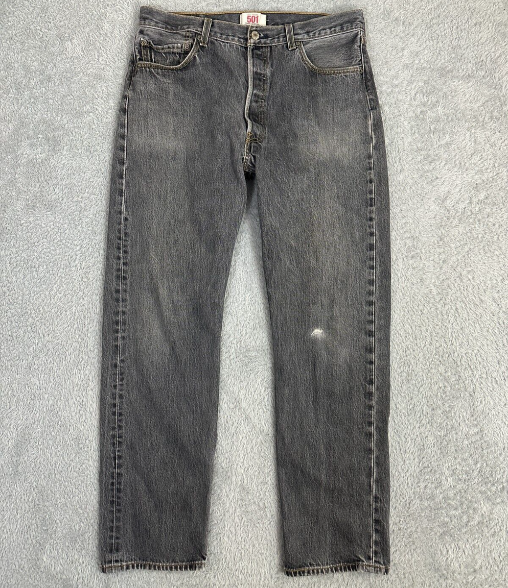 Levis 501 Jeans Mens 36x36 (33x31 Fit) Black Distressed Fade Button Fly