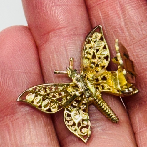 Vtg Germany Sterling Silver vermeil Butterfly SINGLE Earring filigree Clip On - Picture 3 of 6