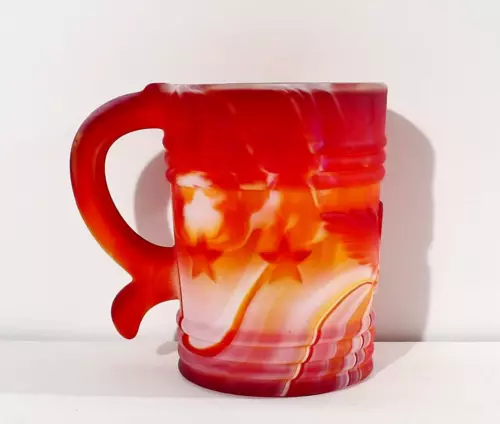 Vintage Imperial Glass Red Slag Eagle and Star Mug ~ Marked